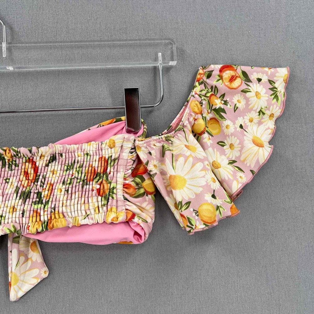 FARM RIO Tangerine Dream Flutter Sleeve Bikini Top Medium Pink Floral Ruffle - Picture 8 of 13
